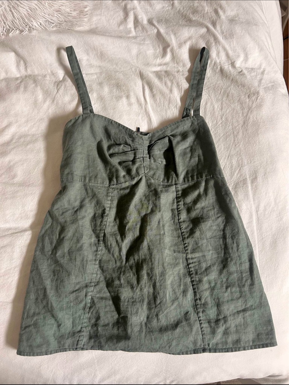 Patagonia Olive Green Linen-Blend Tank with Front Bow Detail